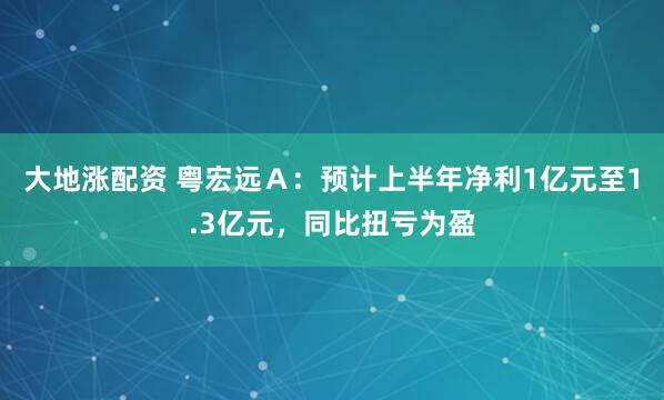 大地涨配资 粤宏远Ａ：预计上半年净利1亿元至1.3亿元，同比扭亏为盈